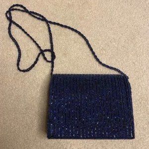 L.a Regale Navy Blue Beaded Evening Bag